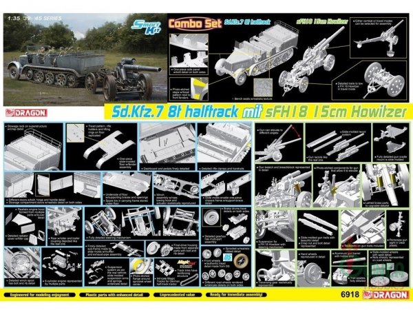 Dragon 6918 Sd.Kfz 7 8ton Halftrack mit sFH18 15cm Howitzer 1/35