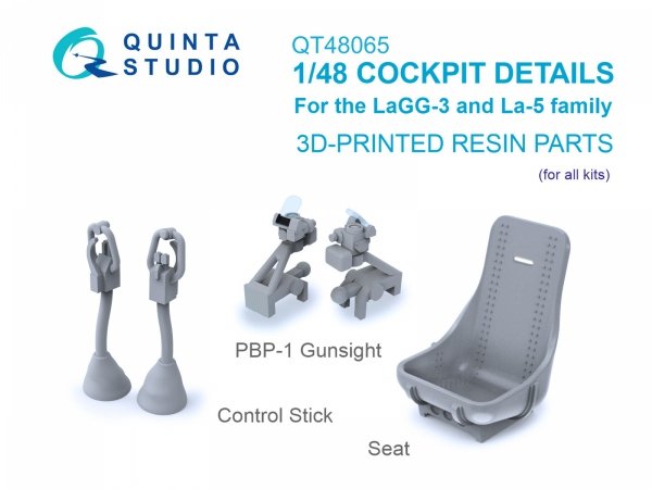 Quinta Studio QT48065 Cockpit Details for the LaGG-3 and La-5 family: Seat, Gunsight and Control Stick (all kits) 1/48