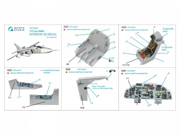 Quinta Studio QD72089 Su-24MR 3D-Printed &amp; coloured Interior on decal paper (Trumpeter) 1/72