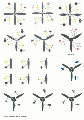 Techmod 32076 Propeller logos and stencils / Oznakowanie śmigieł 1/32