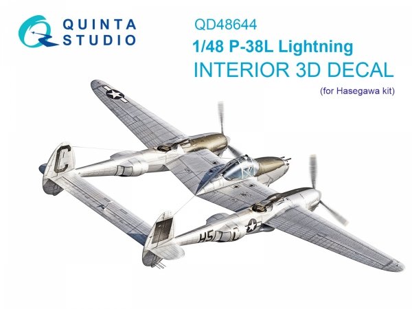 Quinta Studio QD48644 P-38L Lightning 3D-Printed &amp; coloured Interior on decal paper ( Hasegawa ) 1/48