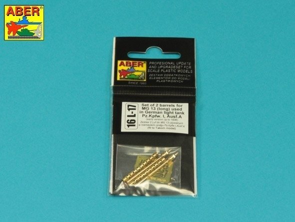 Aber 16L-17 Zestaw 2 luf do MG13 używanych w niemieckim czołgu Pz.Kpfw. I, Ausf.A wczesny do 1938r. / Set of 2 barrels for guns MG13 (long) used in German light tank Pz.Kpfw. I, Ausf.A early to 1938 1/16 