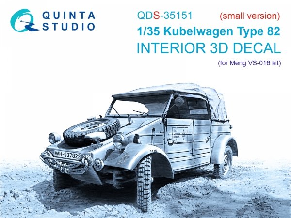 Quinta Studio QDS-35151 Kubelwagen Type 82 3D-Printed &amp; coloured Interior on decal paper (Meng VS-016) (Small version) 1/35