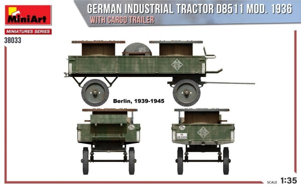 MiniArt 38033 GERMAN INDUSTRIAL TRACTOR D8511 MOD. 1936 WITH CARGO TRAILER 1/35