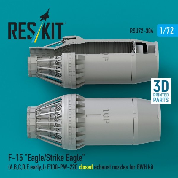 RESKIT RSU72-0304 F-15 "Eagle/Strike Eagle" (A,B,C,D,E early,J) F100-PW-220 closed exhaust nozzles for GWH kit (3D Printed) 1/72