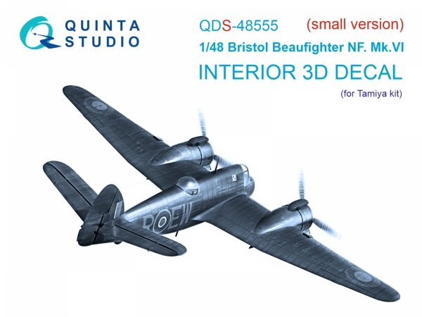 Quinta Studio QDS-48555 Bristol Beaufighter NF.Mk.VI 3D-Printed &amp; coloured Interior on decal paper (Tamiya) (small version) 1/48