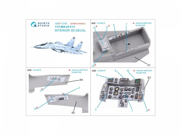 Quinta Studio QDS-72150 Mig-29 9-13 3D-Printed coloured Interior on decal paper (7278 Zvezda) 1/72