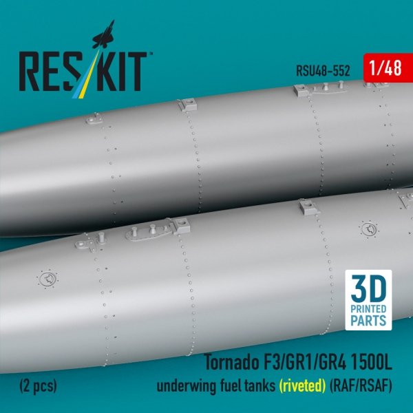 RESKIT RSU48-0552 Tornado F3/GR1/GR4 1500L underwing fuel tanks (riveted) (RAF/RSAF) (2 pcs) (3D Printed) (1/48)