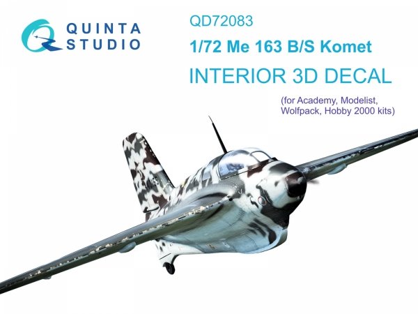 Quinta Studio QD72083 Me 163 3D-Printed &amp; coloured Interior on decal paper (Academy) 1/72