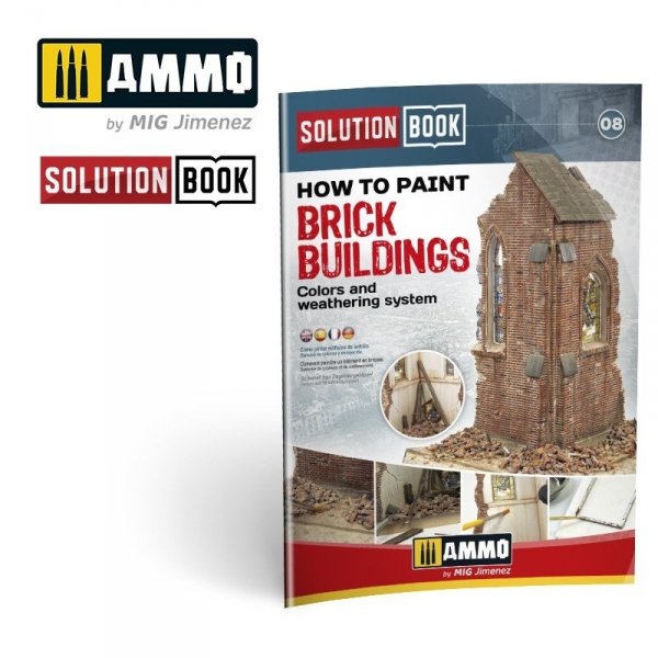 AMMO of Mig Jimenez 6510 How to Paint Brick Buildings. Colors &amp; Weathering System Solution Book (Multilingual)