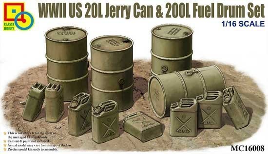 Classy Hobby MC16008 WWII US 20L Jerry Can &amp; 200L Fuel Drum Set 1/16