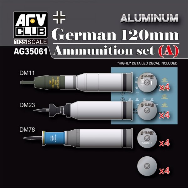 AFV Club AG35061 German 120mm Ammunition set (A) (Aluminium) 1/35