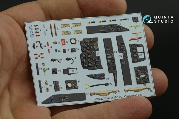 Quinta Studio QD32070 Me 262B1a/U-1 3D-Printed &amp; coloured Interior on decal paper (Trumpeter) 1/32