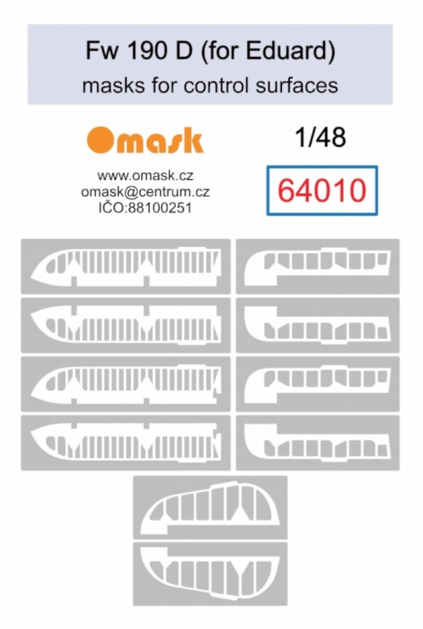 Omask 64010 Bf Fw 190 D masks for control surfaces (for Eduard) 1/48