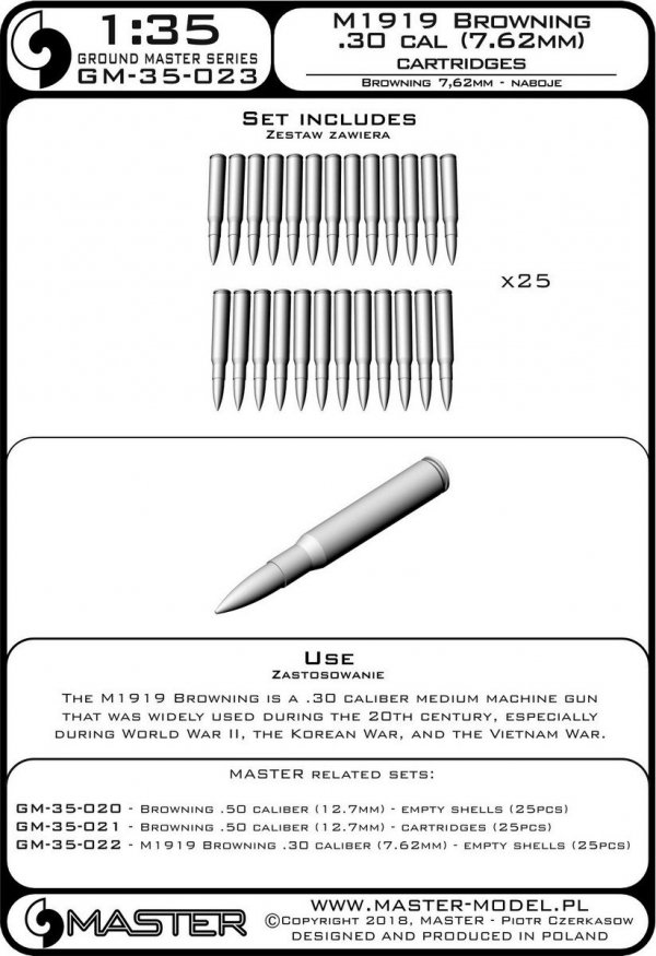 Master GM-35-023 M1919 Browning .30 caliber (7,62mm) - naboje (25sztuk) 1/35