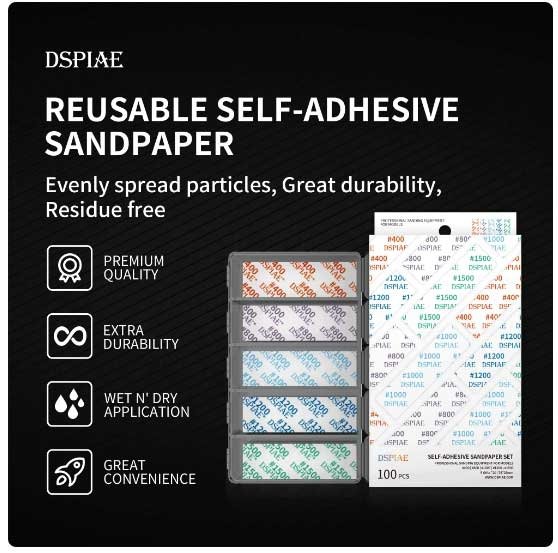 DSPIAE DSP-400 Reusable Self-Adhesive Sandpaper #400 / Samoprzylepny papier ścierny wielokrotnego użytku #400 (75 x 25 mm) 10 pcs