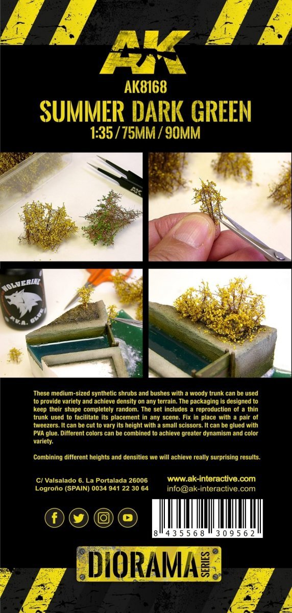 AK Interactive AK8168 SUMMER DARK GREEN SHRUBBERIES 75MM / 90MM 1/35