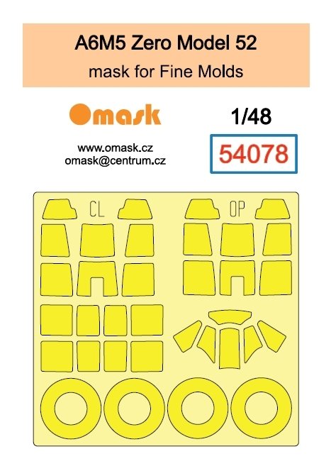 Omask 54078 A6M5 Zero Model 52 mask (for Fine Molds) clear parts yellow masking tape 1/48