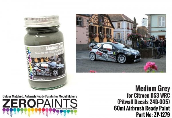 Zero Paints ZP-1279 Medium Grey Paint for Citroen DS3 WRC (Pitwall Decals 24D-005) 60ml