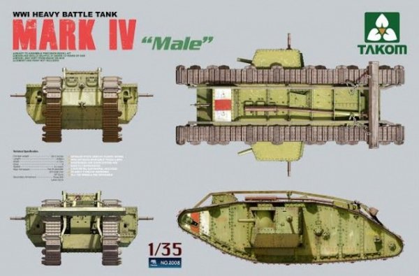 Takom 2008 WWI HEAVY BATTLE TANK MARK IV &quot;Male&quot;