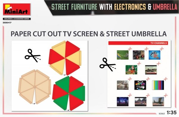 MiniArt 35647 STREET FURNITURE WITH ELECTRONICS &amp; UMBRELLA 1/35