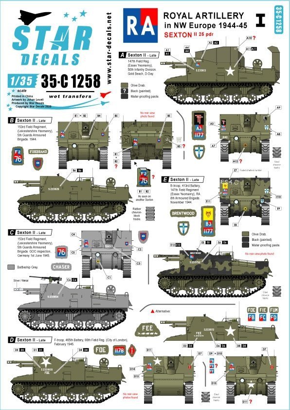 Star Decals 35-C1258 Royal Artillery # 1 1/35
