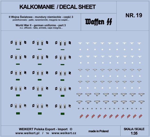 Weikert Decals DEC219 Mundury niemieckie - patki, naramienniki, insygnia na czapki - WAFFEN SS - ver.3 - vol.19 1/35