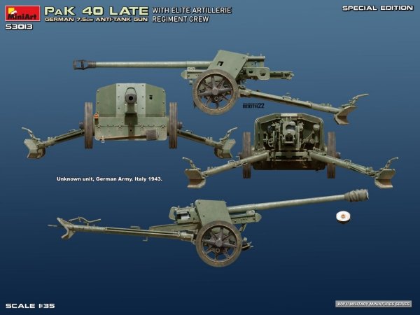 Mini Art 53013 German 7.5cm PaK 40 Late w/Elite Artillerie Regiment Crew. Special Edition 1/35
