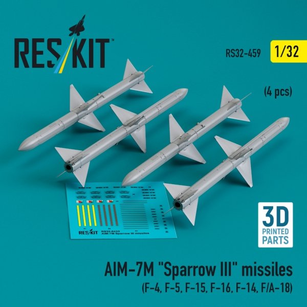 RESKIT RS32-0459 AIM-7M &quot;Sparrow III&quot; missiles (4 pcs) (3D Printed) 1/32