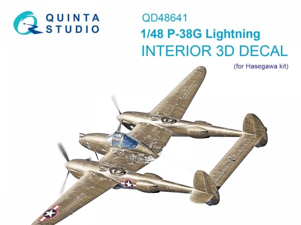Quinta Studio QD48641 P-38G Lightning 3D-Printed &amp; coloured Interior on decal paper ( Hasegawa ) 1/48