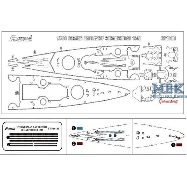 FlyHawk Model FH710101 Scharnhorst 1940 Wooden Deck (Flyhawk FH1147) 1/700