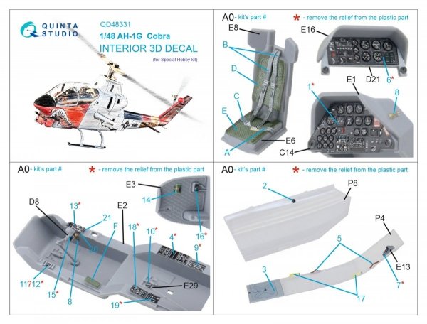 Quinta Studio QD48331 AH-1G 3D-Printed &amp; coloured Interior on decal paper (Special Hobby) 1/48