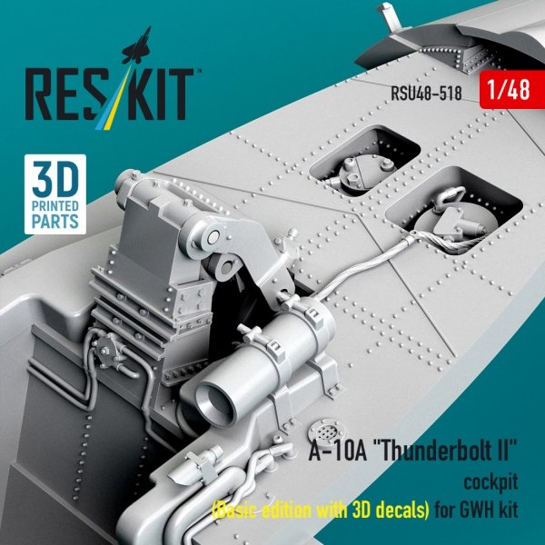 RESKIT RSU48-0518 A-10A "Thunderbolt II" cockpit (Basic edition with 3D decals) for GWH kit (3D Printed) (1/48)