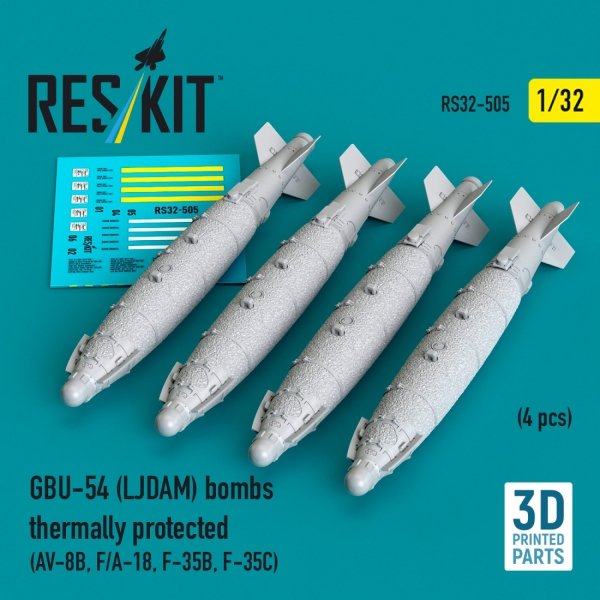 RESKIT RS32-0505 GBU-54 (LJDAM) bombs thermally protected (4 pcs) (3D Printed) 1/32