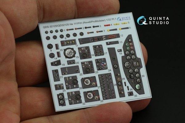Quinta Studio QDS-32125 He 111 P/H 3D-Printed &amp; coloured Interior on decal paper (Revell/ProModeler) (small version) 1/32