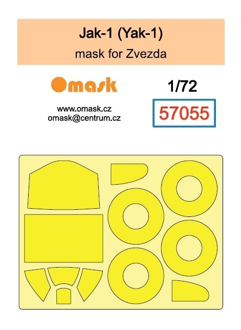 Omask 57055 Jak-1 (Yak-1) mask (for Zvezda) clear parts yellow masking tape 1/72