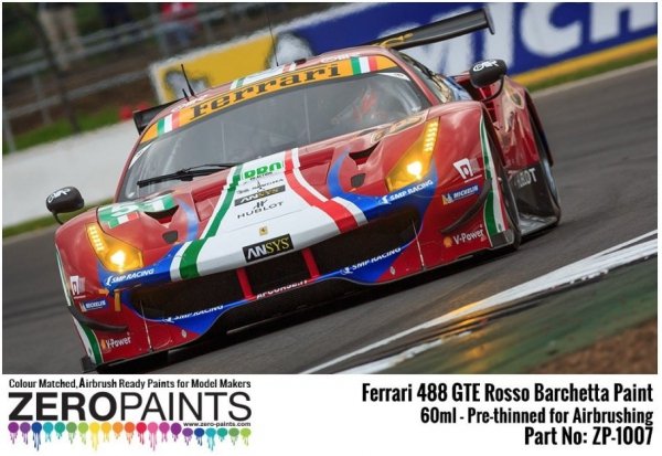 Zero Paints ZP-1007GTE488ROSSO Ferrari 488 GTE (AF Corse) Rosso Barchetta Red Paint 60ml