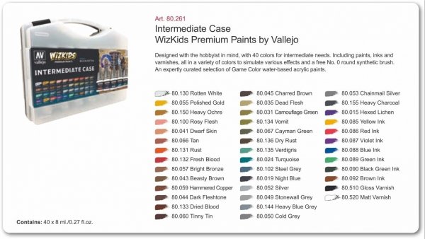 Vallejo 80261 Wizkids Intermediate Case 40x8ml + brush