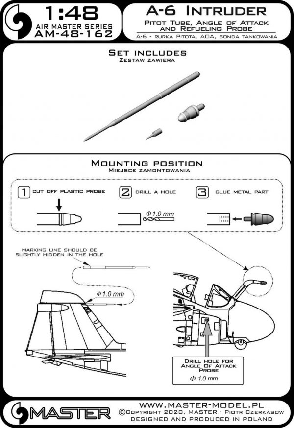 Master AM-48-162 A-6 Intruder - Rurka Pitota, sonda Angle of Attack oraz tankowania 1/48