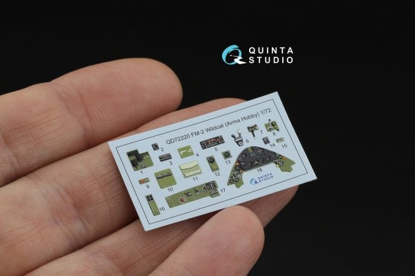 Quinta Studio QD72220 FM-2 Wildcat 3D-Printed &amp; coloured Interior on decal paper (Arma Hobby) 1/72