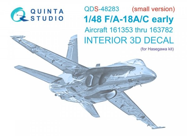 Quinta Studio QDS-48283 F/A-18A / C early 3D-Printed &amp; coloured Interior on decal paper (Hasegawa) (Small version) 1/48