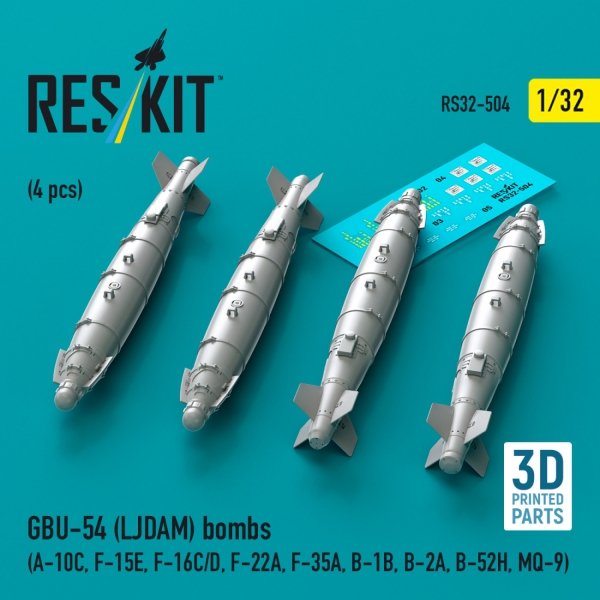 RESKIT RS32-0504 GBU-54 (LJDAM) bombs (4 pcs) (3D Printed) 1/32