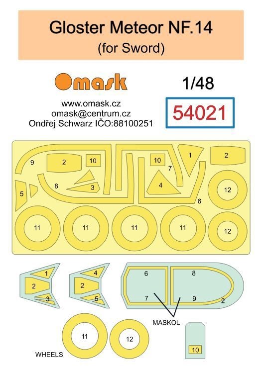 Omask 54021 Gloster Meteor NF.14 mask (for Sword) 1/48