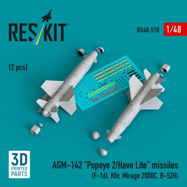 RESKIT RS48-0518 AGM-142 &quot;Popeye 2/Have Lite&quot; missiles (2 pcs) (3D Printed) 1/48