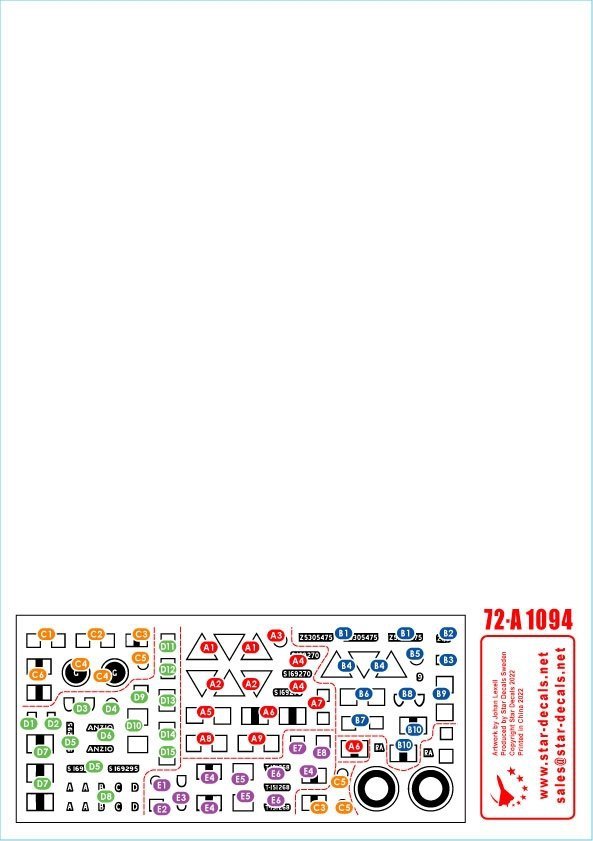Star Decals 72-A1094 British Royal Artillery in Italy. M7 Priest HMC, Sherman Command Tank, M3A1 Halftrack. 1/72
