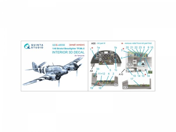 Quinta Studio QDS-48556 Bristol Beaufighter TF.Mk.X 3D-Printed &amp; coloured Interior on decal paper (Tamiya) (small version) 1/48
