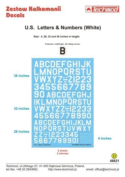 Techmod 48821 U.S. Letters &amp; Numbers white (1:48)