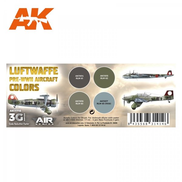 AK Interactive AK11715 LUFTWAFFE PRE-WWII AIRCRAFT COLORS 4x17 ml
