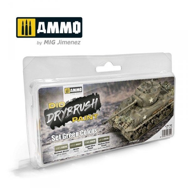 Ammo of Mig 7301 DRYBRUSH SET GREEN COLORS 4x40ml