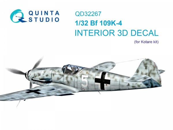 Quinta Studio QD32267 Bf 109K-4 3D-Printed &amp; coloured Interior on decal paper (Kotare) 1/32